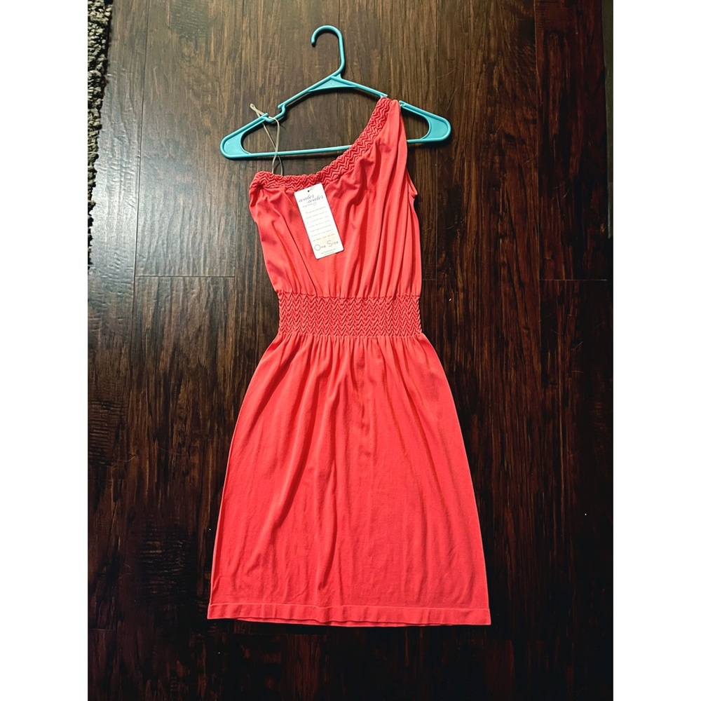 Coral Pink Off One Shoulder Midi Dress, Summer